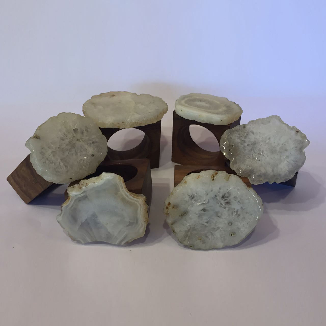 Opulent Homes Wood Base Napkin Ring White Agate