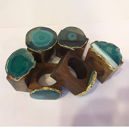 Opulent Homes Wood Base Napkin Ring with agate green