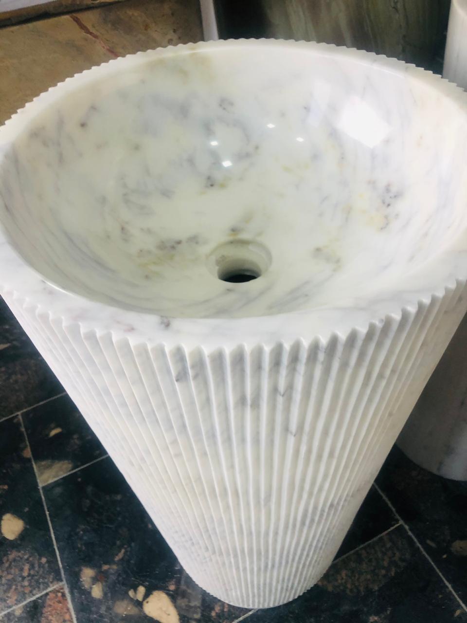 Stone Plus India White Marble Pedastal Washbasin