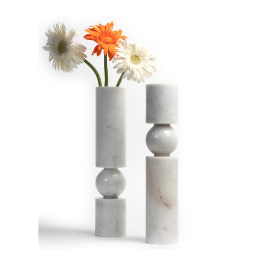 Stone Plus India White Marble Flower Vase/ Candle Holder