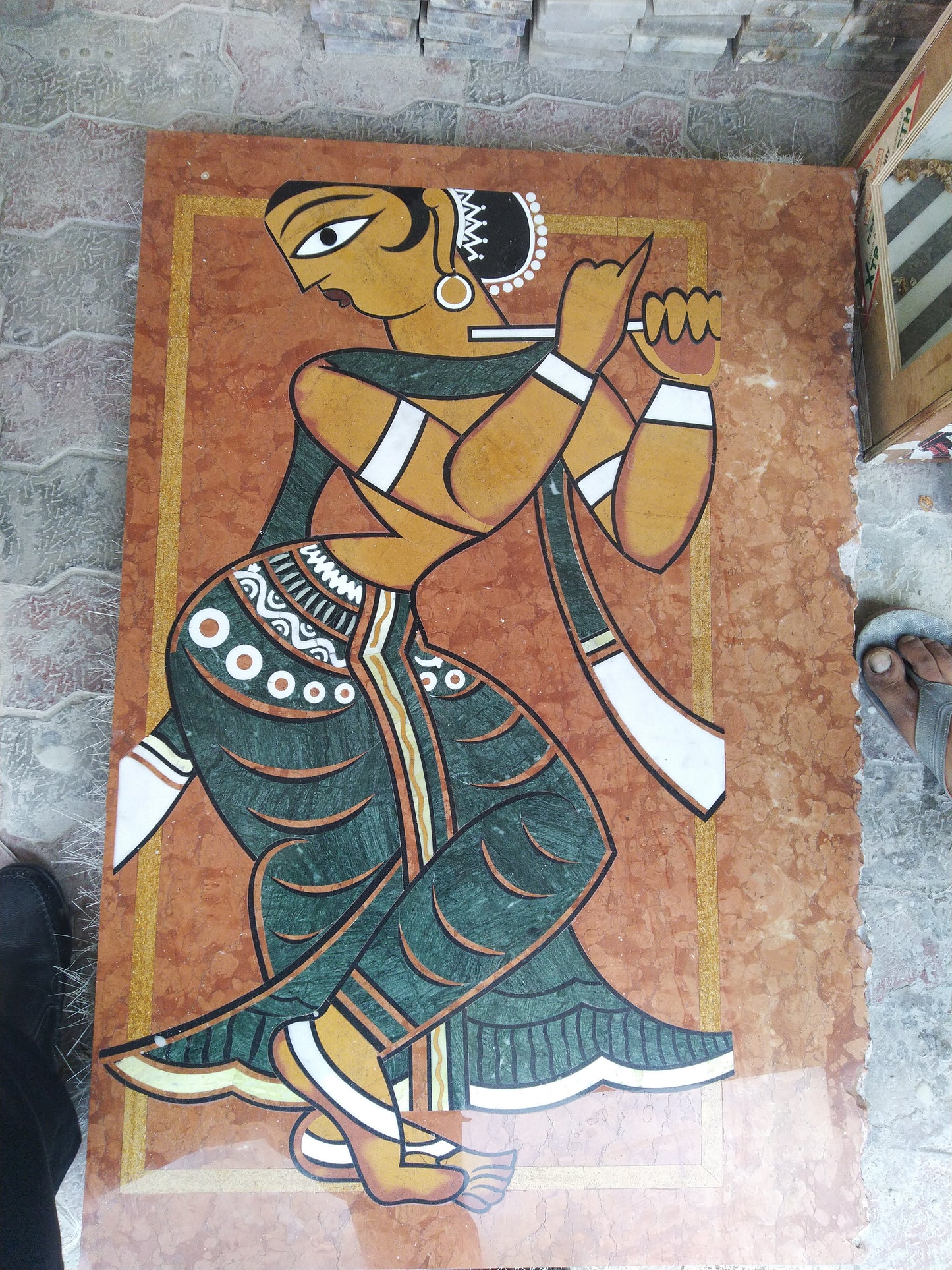 Stone Plus India Marble Inlay Wall mural/ Jamini Roy Art Work / Gopini Dancing