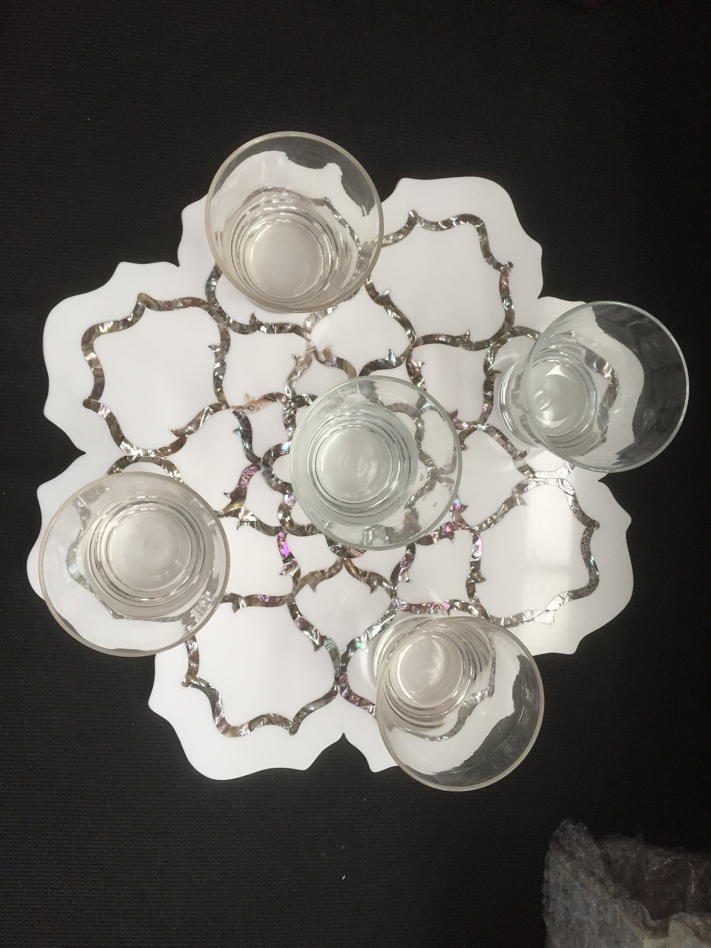 Stone Plus India Marble Inlay Platter Flower Shape