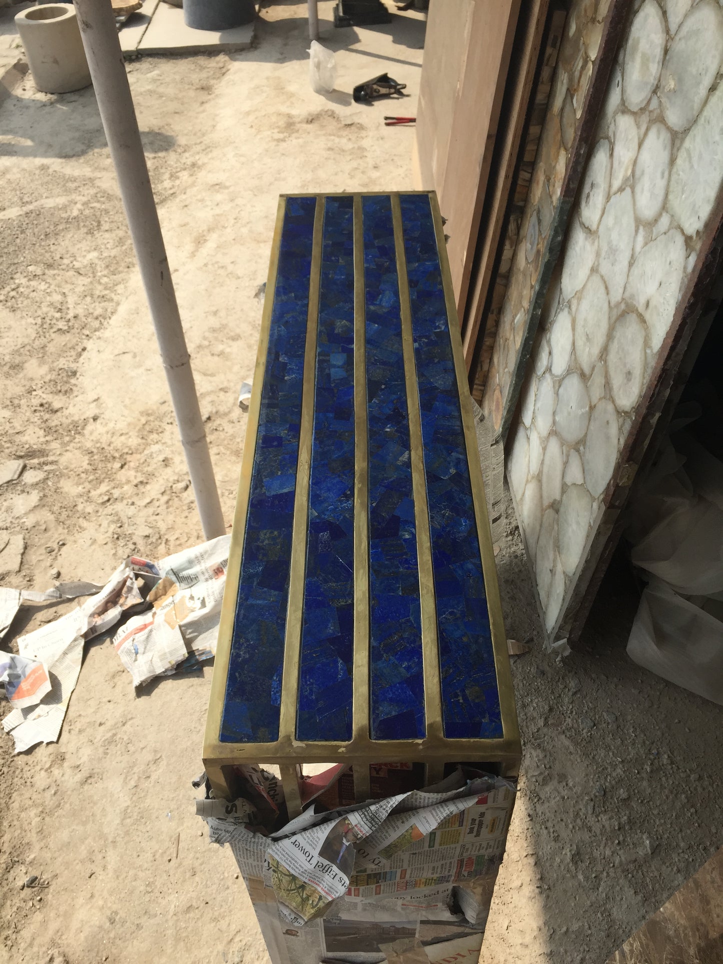 Stone Plus India Lapiz Console with Brass inlay