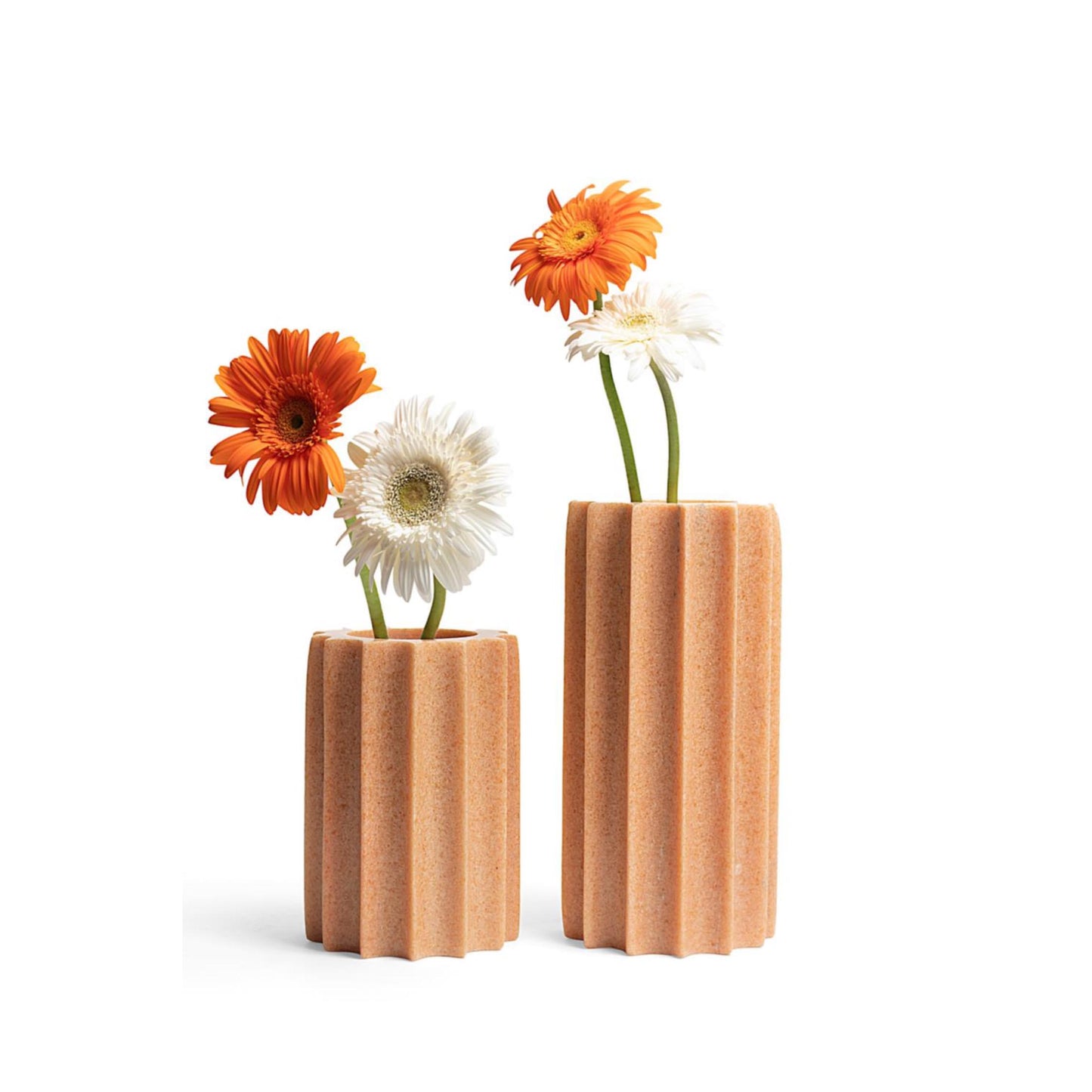 Stone Plus India Pink Makrana Marble Fluted Set of Two Flower Vase