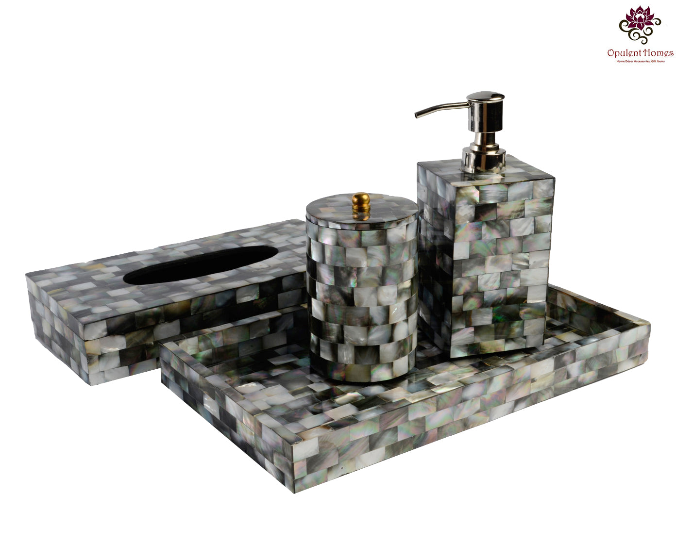 Opulent Homes Black Mother Of Pearl Bathset