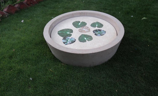 Stone Plus India Stone Urli with Marble Inlay Plate
