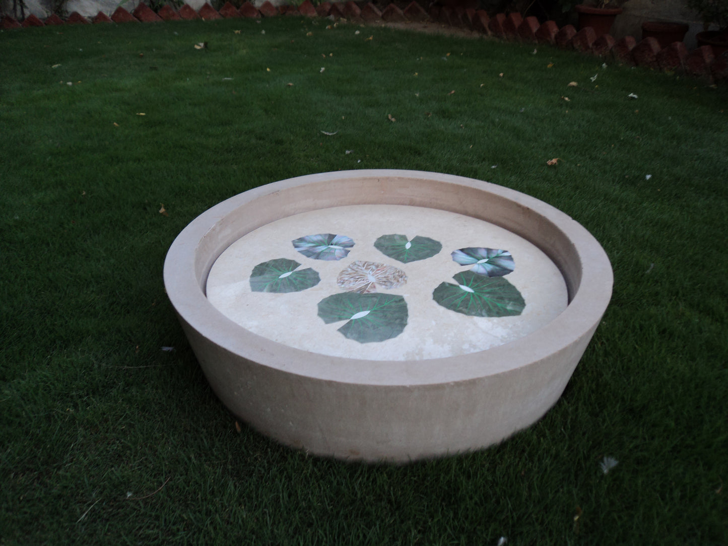 Stone Plus India Sandstone Urli with Marble Inlay