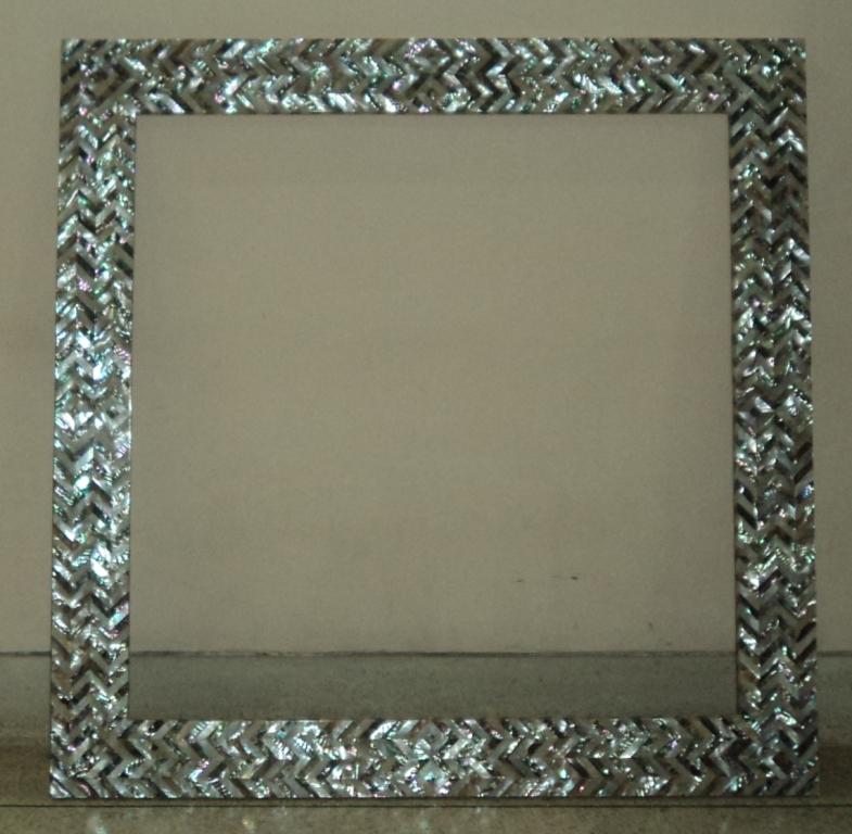 Stone Plus India Herringbone Green and White Mother of Pearl Mirror Frame