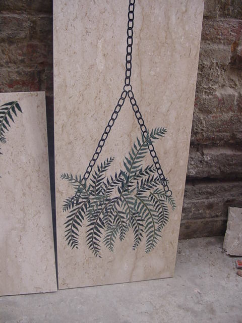 Stone Plus India Marble Inlay Wall Mural Fern Basket