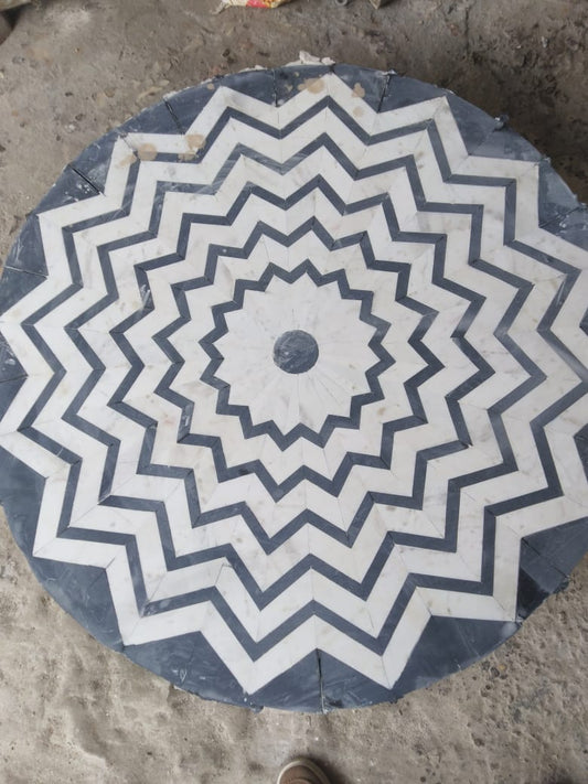 Stone Plus India Black and White Marble Floor Medallion Overlay