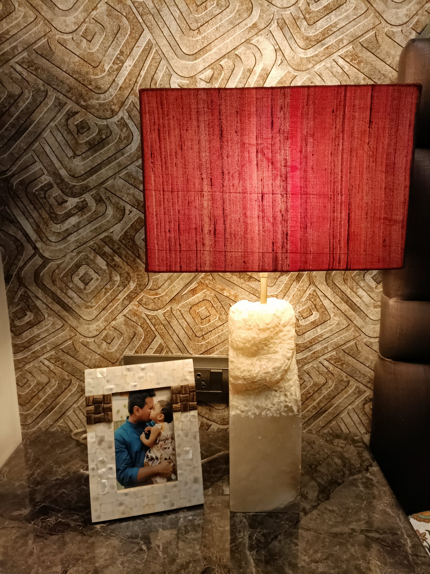 Stone Plus India White Marble Side Table  Lamp