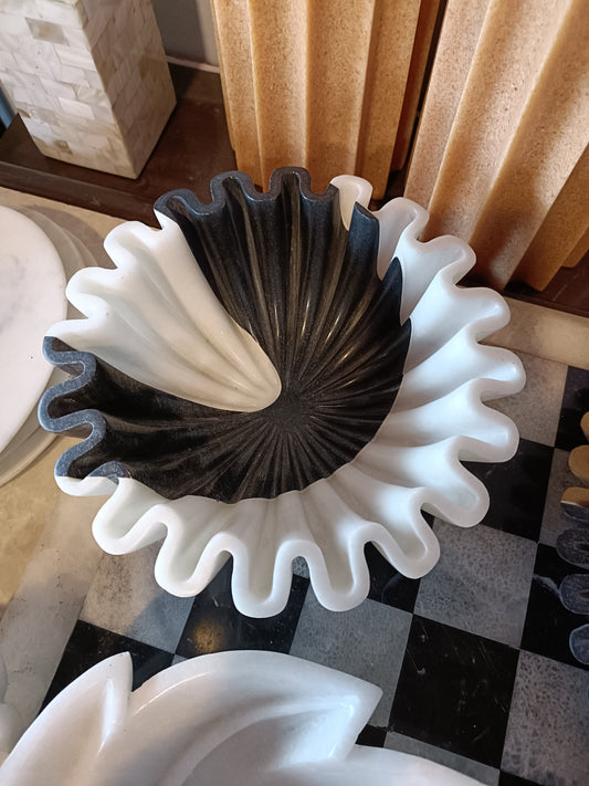 Stone Plus India White and Black  Ruffle Marble Bowl