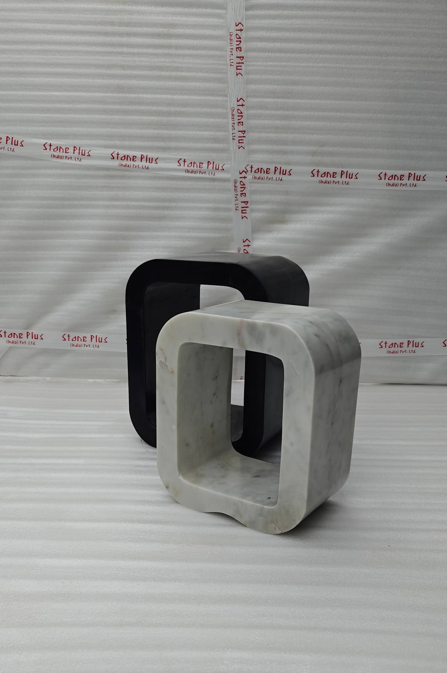 Stone Plus India White and Black Marble Side Tables