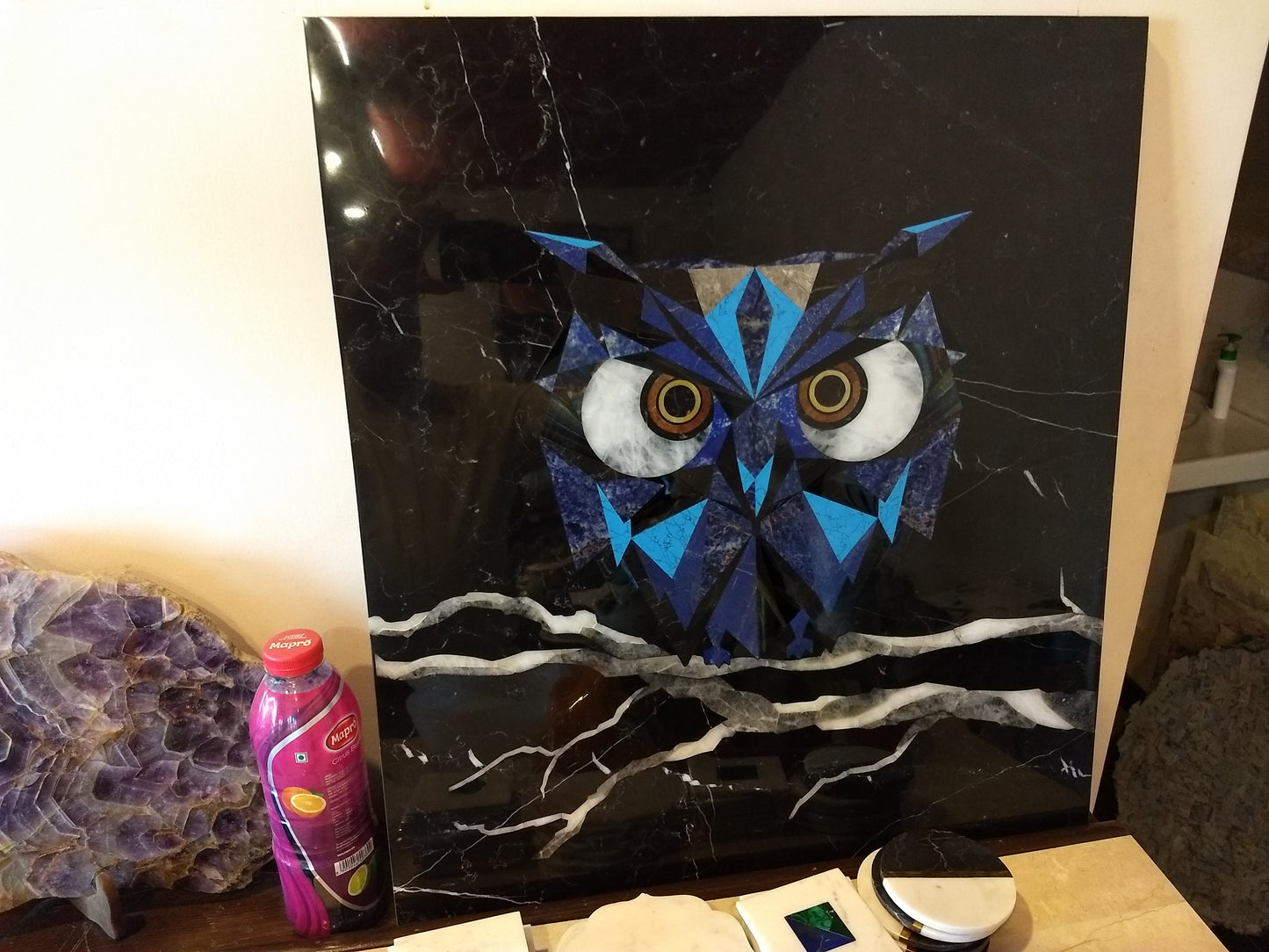 Stone Plus India Marble Inlay Owl Wall Mural