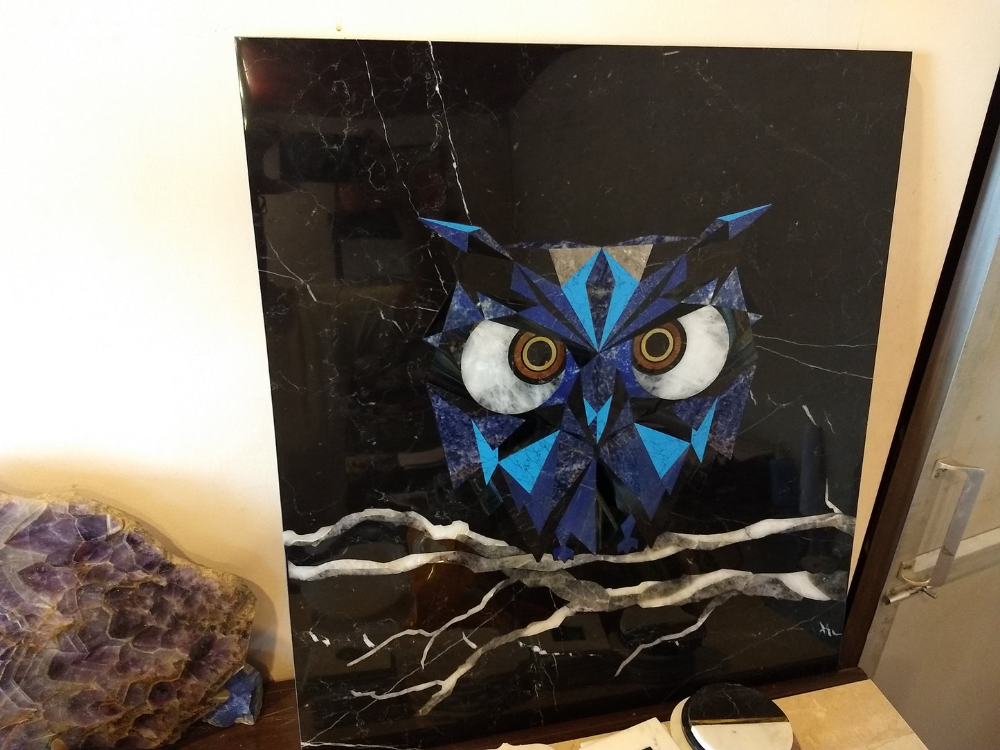Stone Plus India Marble Inlay Owl Wall Mural