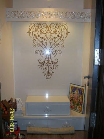 Stone Plus India Mother of Pearl Panel on  Home Mandir Background Wall