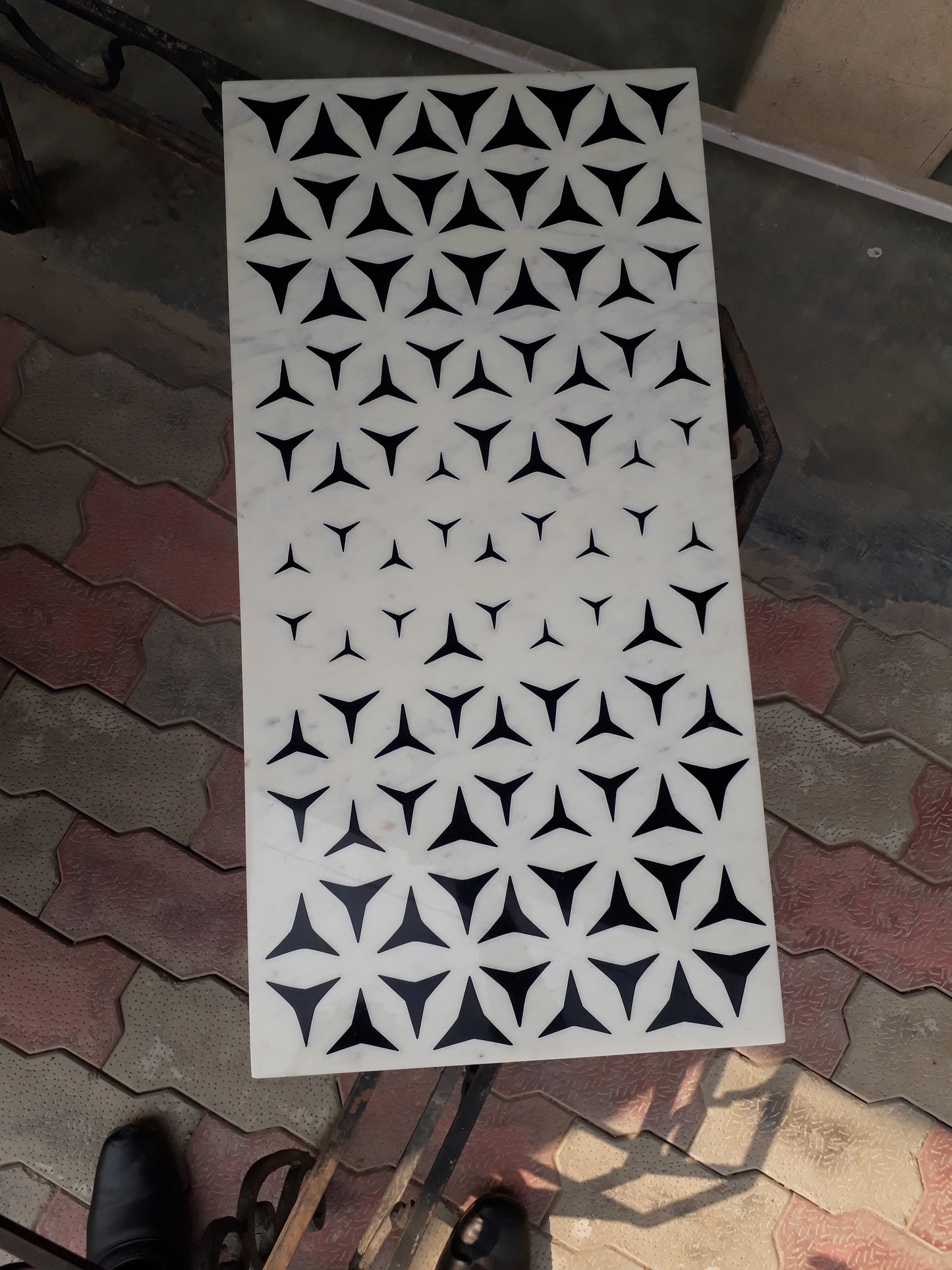 Stone Plus India Black and White Marble Inlay Side Tabletop set of 2
