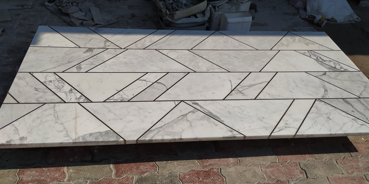 Stone Plus India White Marble Inlay with Brass Tabletop