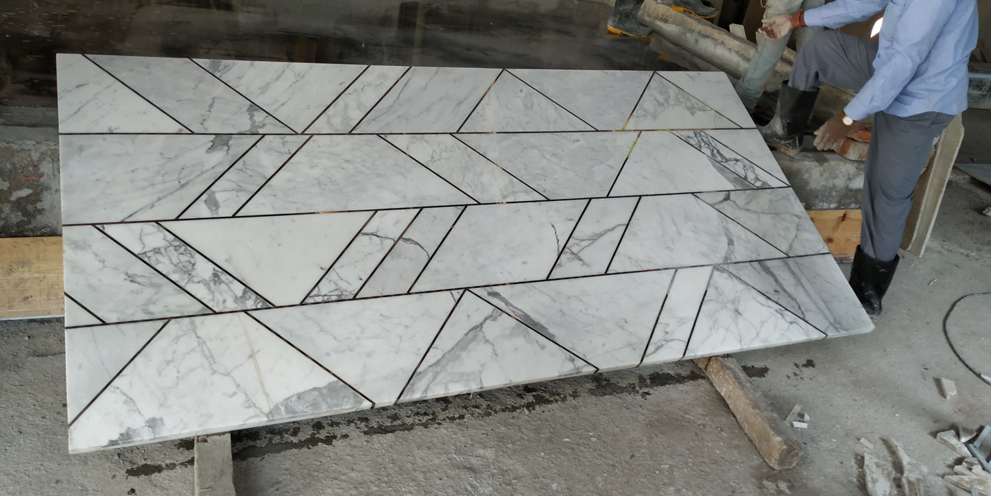 Stone Plus India White Marble Inlay with Brass Tabletop