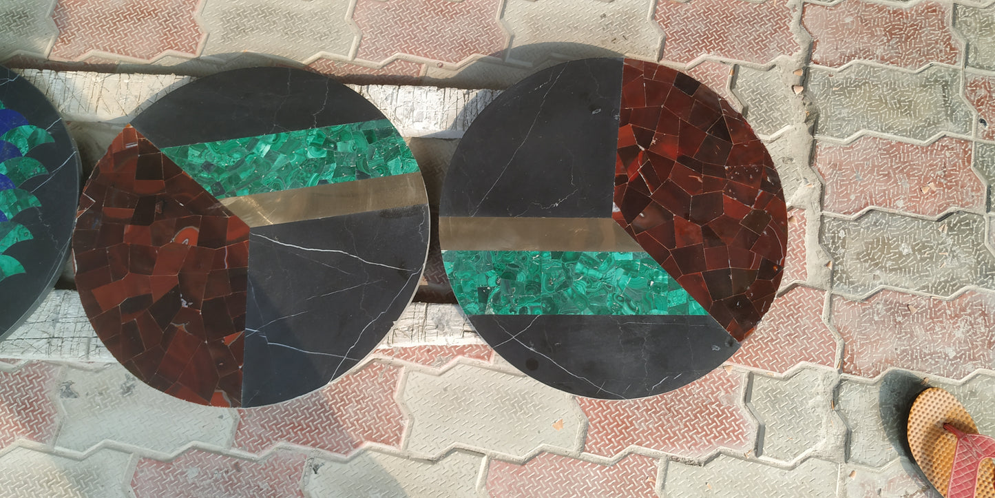 Stone Plus India Marble, Lapiz, Malachite, Red Agate , Brass Tabletops Set of 4