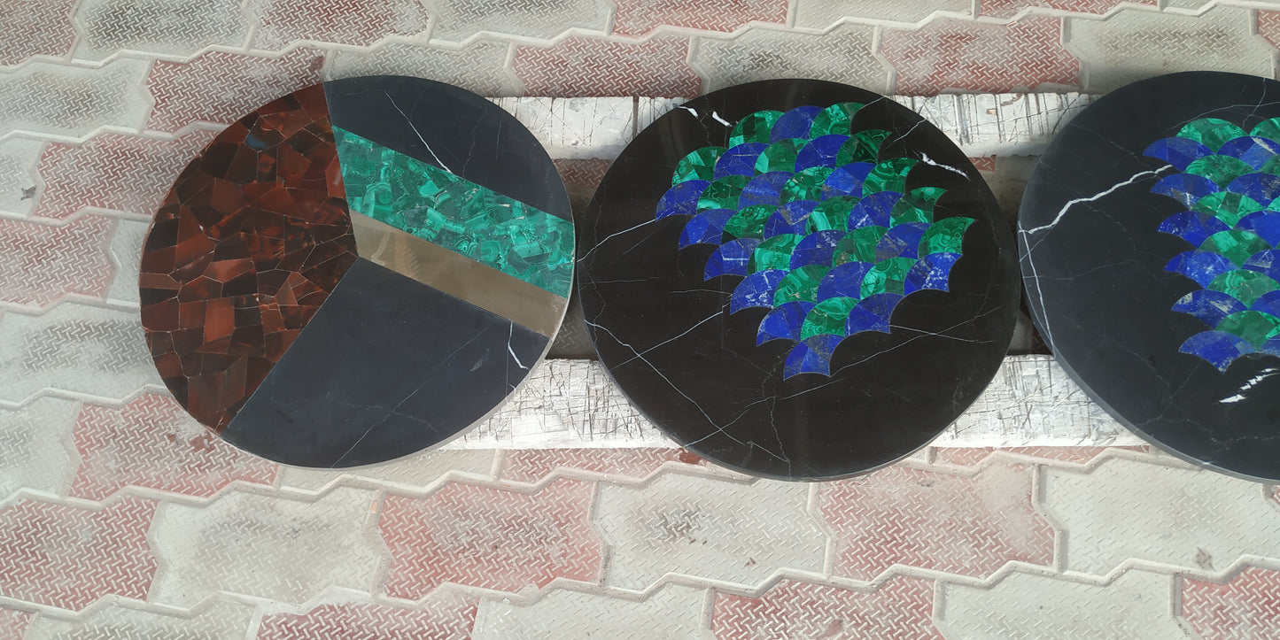 Stone Plus India Marble, Lapiz, Malachite, Red Agate , Brass Tabletops Set of 4