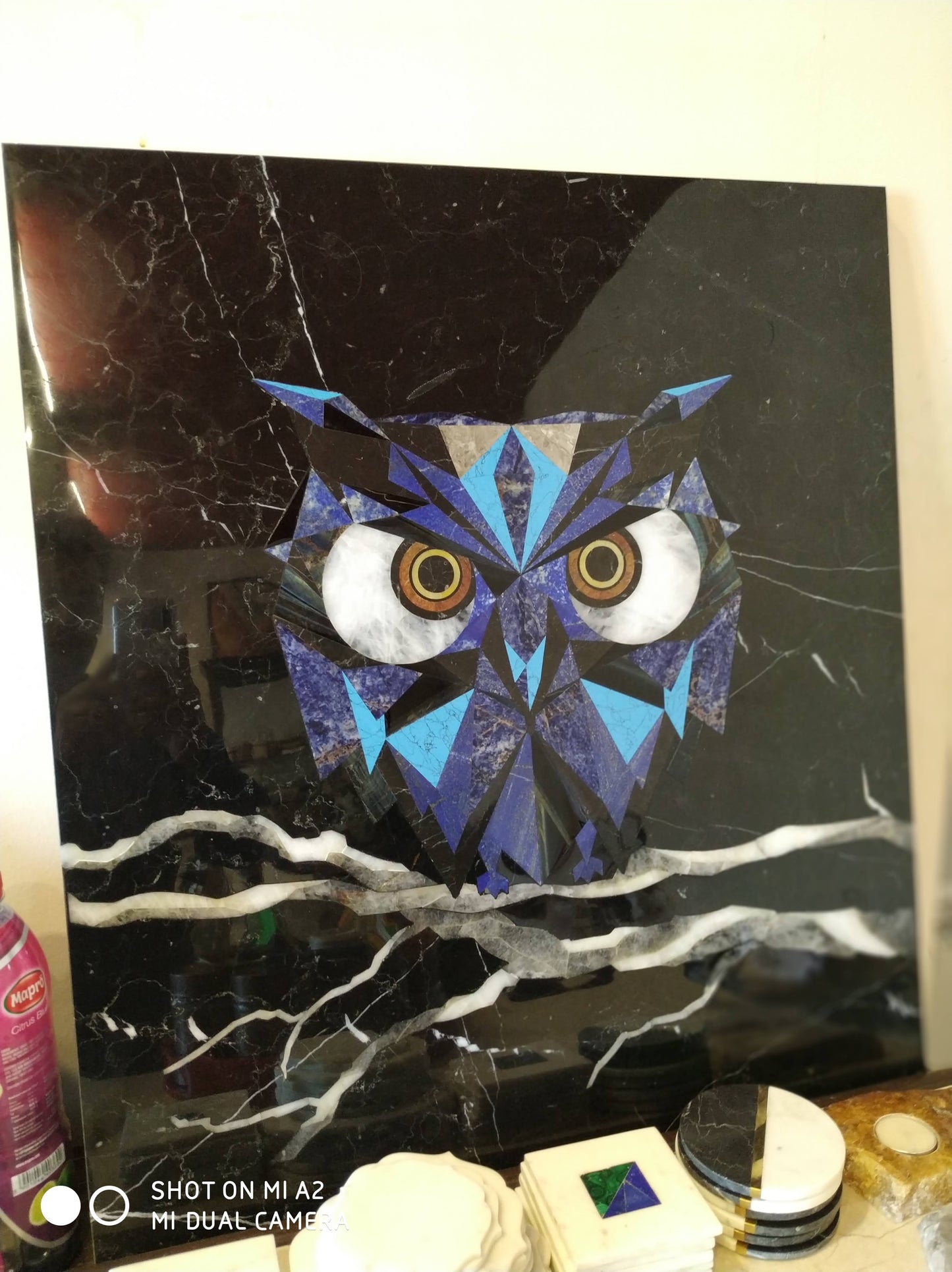 Stone Plus India Marble Inlay Owl Wall Mural