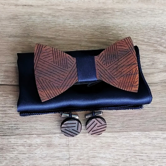 Alagan Wooden bowtie and Cufflinks (walnut)