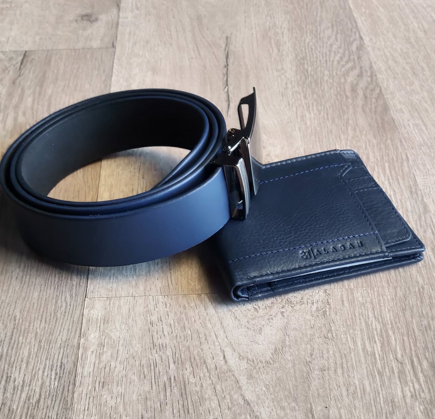 Alagan Opulent Homes Belt and Wallet Classic Combo Blue