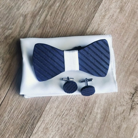 Alagan Wooden bowtie and Cufflinks (blue)