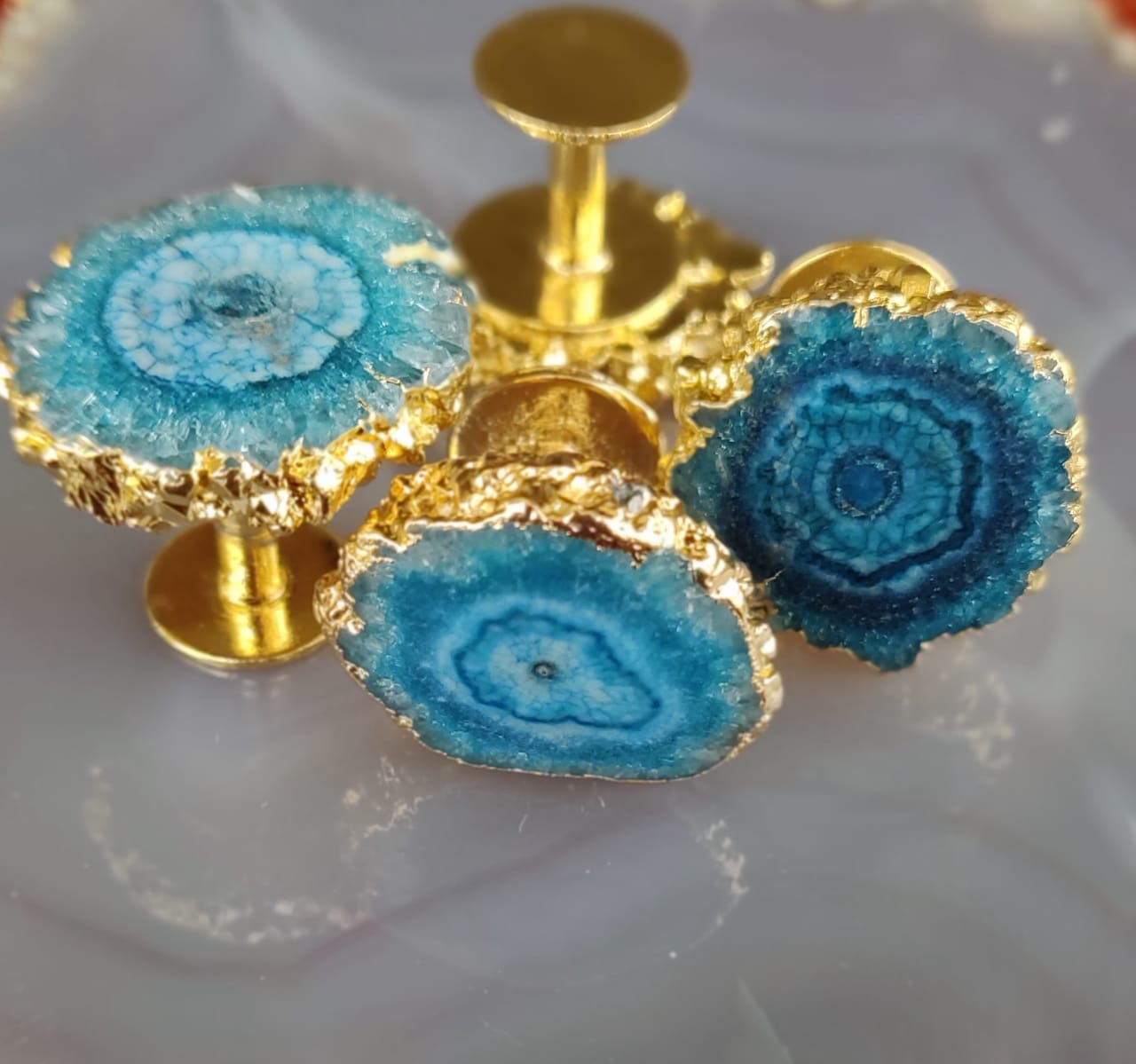 Opulent Homes Agate Kurta Buttons For Men set of 4 blue