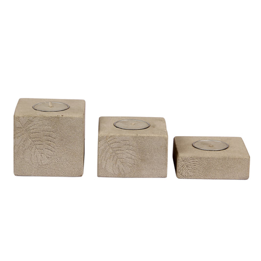 Opulent Homes Stone Tealight set of 3 Natural