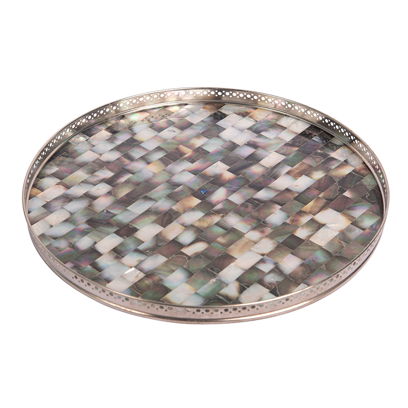 Opulent Homes Black Mother Of Pearl Tray with metal frame 11