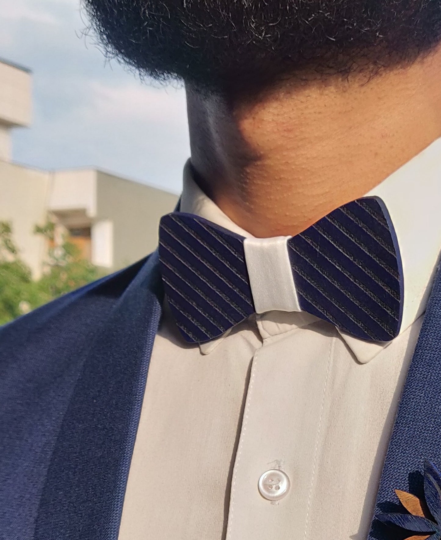 Alagan Wooden bowtie and Cufflinks (blue)
