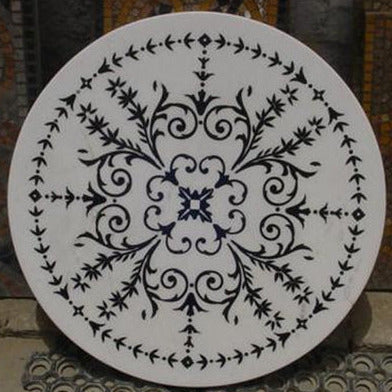 Stone Plus India Marble Inlay White Marble Round Floor Medallion