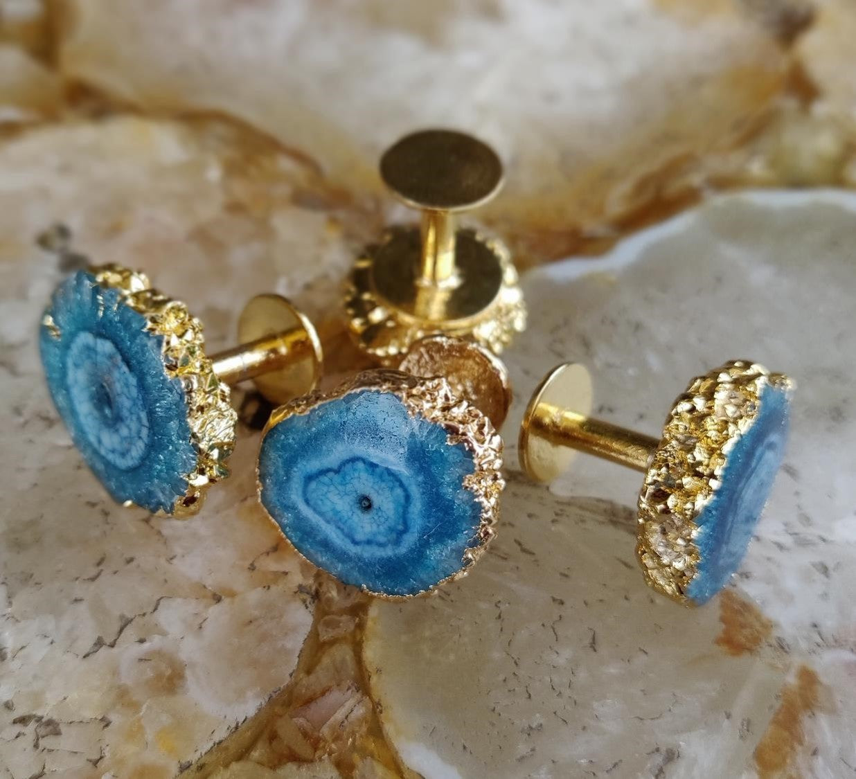 Opulent Homes Agate Kurta Buttons For Men set of 4 blue