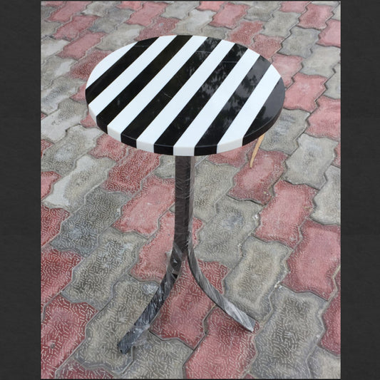 Stone Plus India Black and White Marble Stripe Table