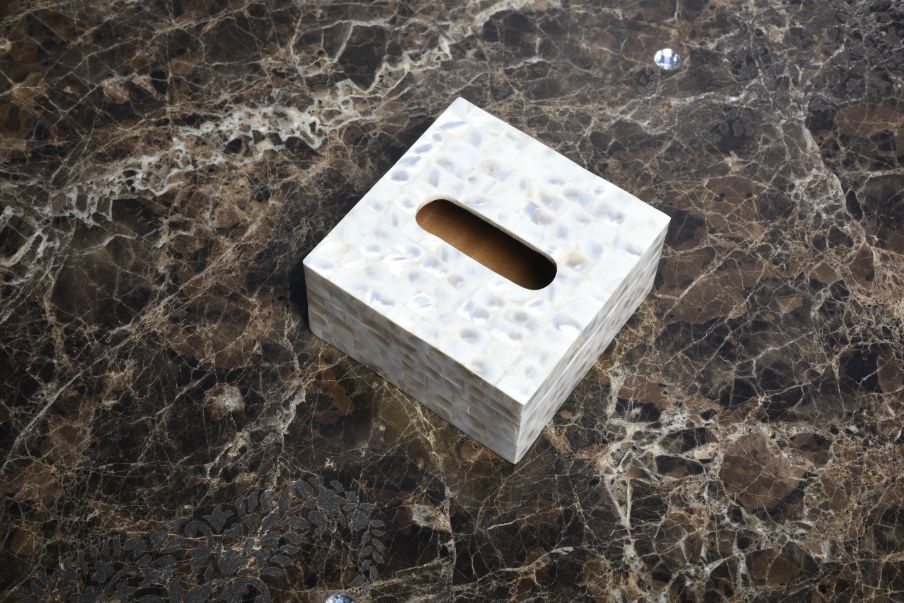 Opulent Homes White Mother of Pearl Tissue box 663