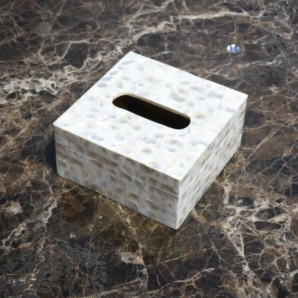 Opulent Homes White Mother of Pearl Tissue box 663