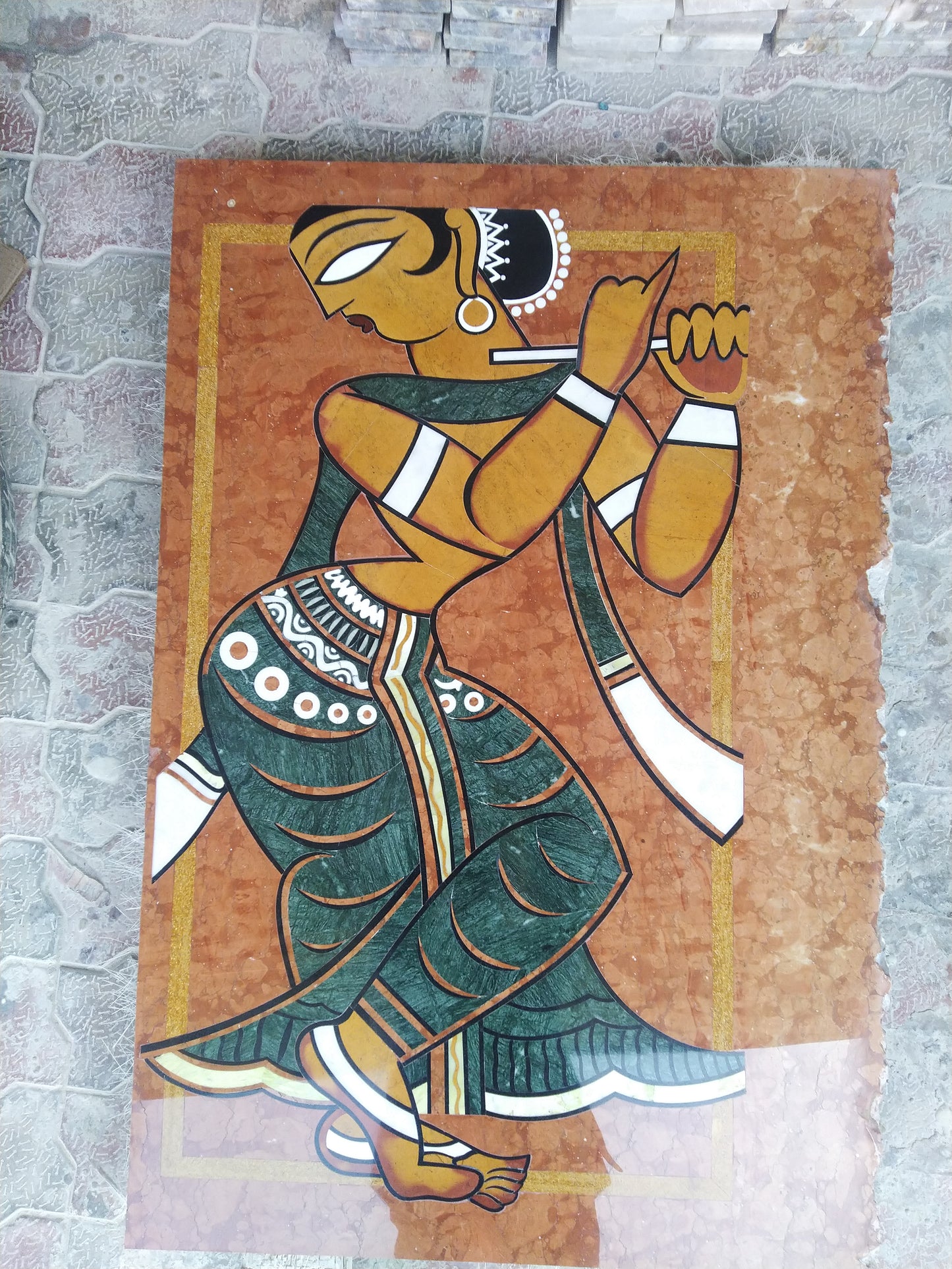 Stone Plus India Marble Inlay Wall mural/ Jamini Roy Art Work / Gopini Dancing