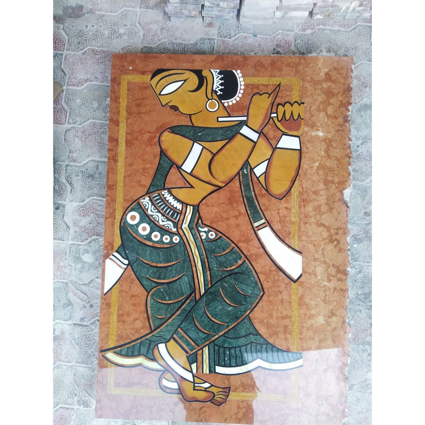 Stone Plus India Marble Inlay Wall mural/ Jamini Roy Art Work / Gopini Dancing