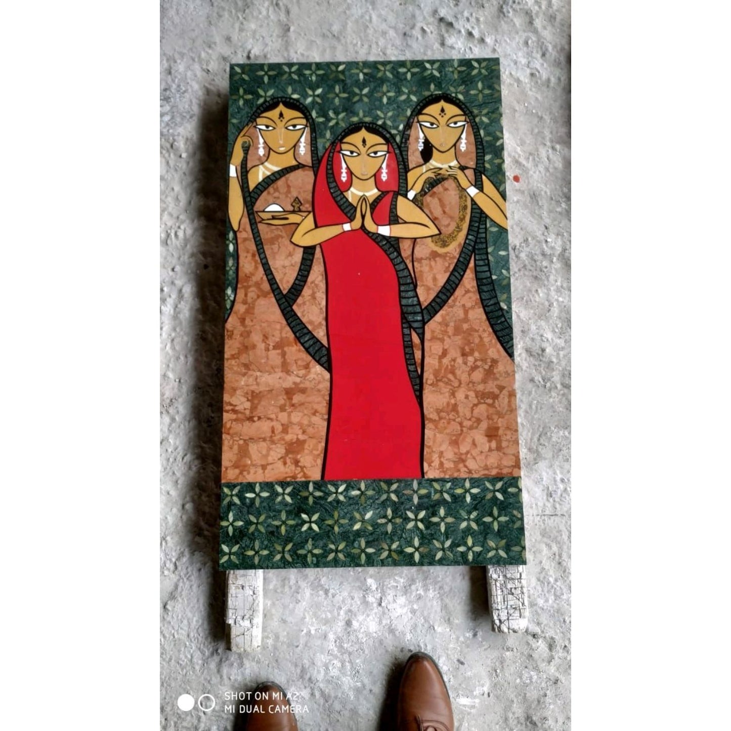 Stone Plus India Marble Inlay Wall mural/ Jamini Roy Art Work / Three worshipping Women